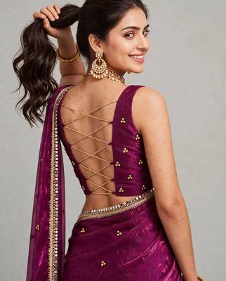 partywear saree with ghunghru handwork and mirror lace 5