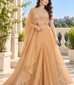 Champagne bead sequin embroidered silk crop top sharara set for wedding