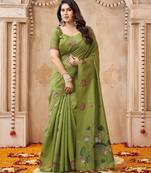 Mahendi color jute linen beautiful sophisticated rich looks saree