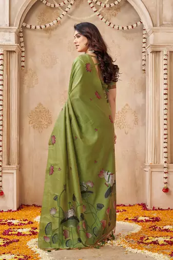 Mahendi color jute linen beautiful sophisticated rich looks saree