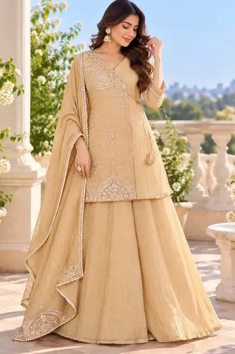 Champagne bead sequin embroidered ready to wear sharara set for wedding