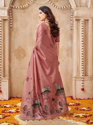 Pink color jute linen beautiful sophisticated rich looks saree 2