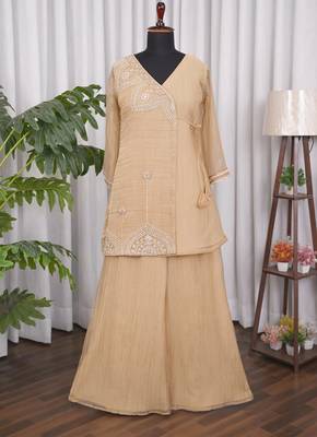Champagne bead sequin embroidered ready to wear sharara set for wedding 3