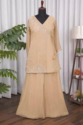 Champagne bead sequin embroidered ready to wear sharara set for wedding