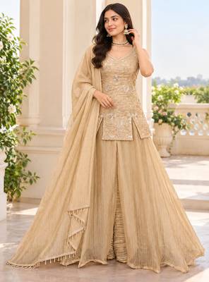 Golden bead sequin embroidered salsa silk sharara set for wedding 1