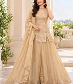 Golden bead sequin embroidered salsa silk sharara set for wedding