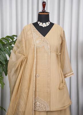 Champagne bead sequin embroidered ready to wear sharara set for wedding 4