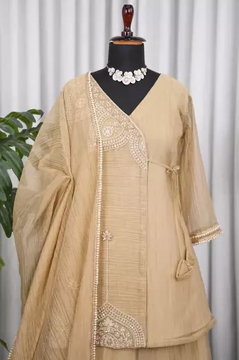 Champagne bead sequin embroidered ready to wear sharara set for wedding