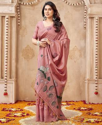 Pink color jute linen beautiful sophisticated rich looks saree 4