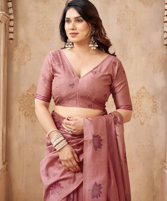 Pink color jute linen beautiful sophisticated rich looks saree 5