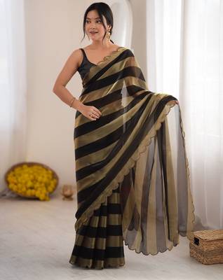 Black color smart nc satin fabric woven pattern designer stylish girlie saree 1