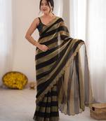 Black color smart nc satin fabric woven pattern designer stylish girlie saree