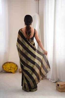 Black color smart nc satin fabric woven pattern designer stylish girlie saree 2