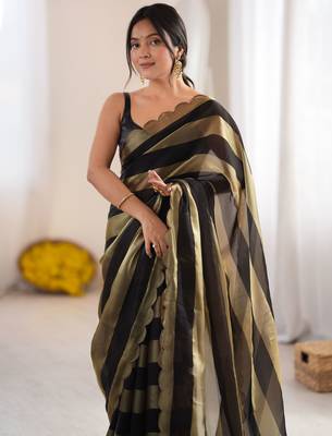 Black color smart nc satin fabric woven pattern designer stylish girlie saree 3