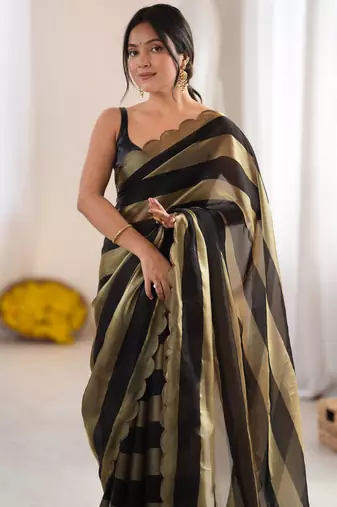 Black color smart nc satin fabric woven pattern designer stylish girlie saree