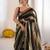 Black color smart nc satin fabric woven pattern designer stylish girlie saree