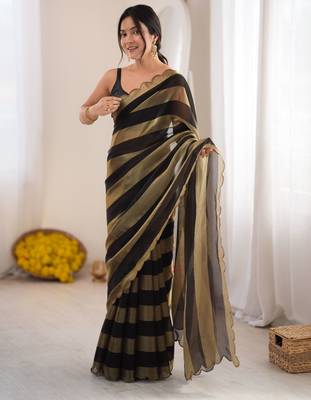 Black color smart nc satin fabric woven pattern designer stylish girlie saree 4