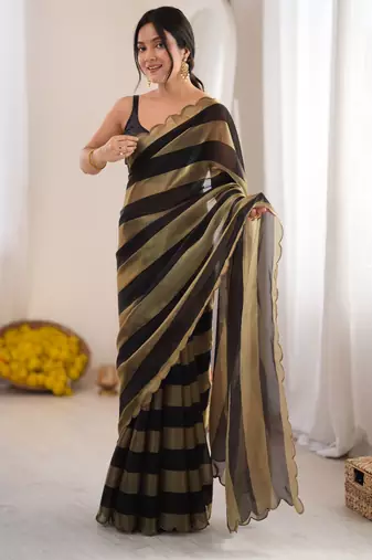 Black color smart nc satin fabric woven pattern designer stylish girlie saree