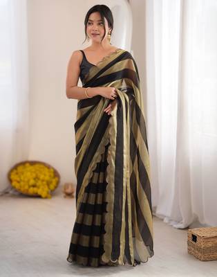 Black color smart nc satin fabric woven pattern designer stylish girlie saree 5