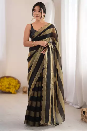 Black color smart nc satin fabric woven pattern designer stylish girlie saree