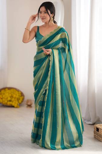 Rama color smart nc satin fabric woven pattern designer stylish girlie saree