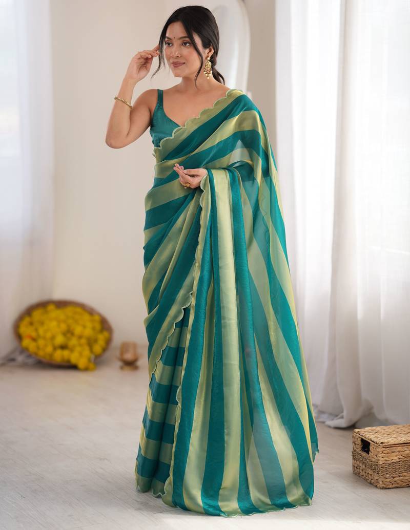 Rama color smart nc satin fabric woven pattern designer stylish girlie saree