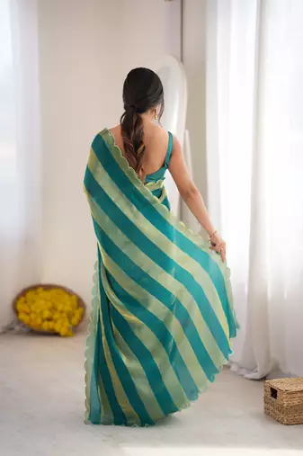 Rama color smart nc satin fabric woven pattern designer stylish girlie saree