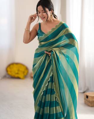 Rama color smart nc satin fabric woven pattern designer stylish girlie saree 3