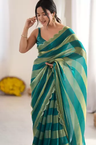 Rama color smart nc satin fabric woven pattern designer stylish girlie saree