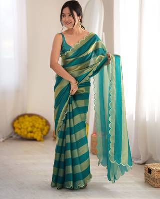 Rama color smart nc satin fabric woven pattern designer stylish girlie saree 4