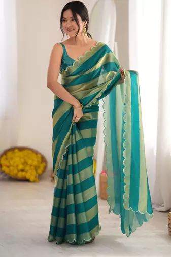 Rama color smart nc satin fabric woven pattern designer stylish girlie saree