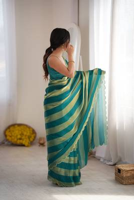 Rama color smart nc satin fabric woven pattern designer stylish girlie saree 5