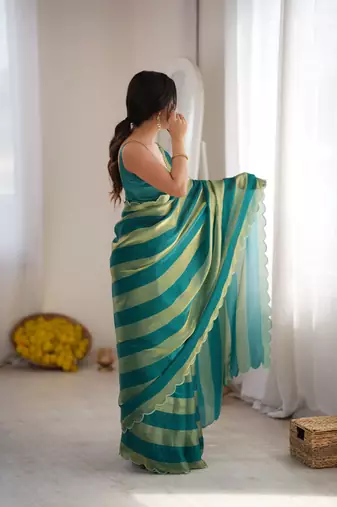 Rama color smart nc satin fabric woven pattern designer stylish girlie saree