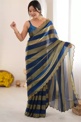 Blue color smart nc satin fabric woven pattern designer stylish girlie saree