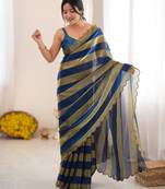 Blue color smart nc satin fabric woven pattern designer stylish girlie saree