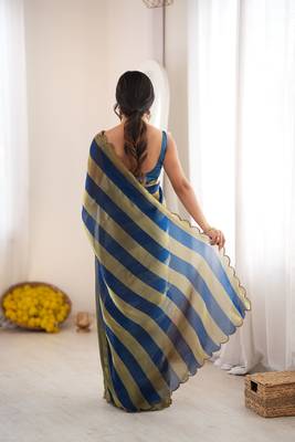 Blue color smart nc satin fabric woven pattern designer stylish girlie saree 2