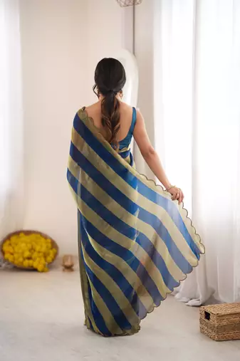 Blue color smart nc satin fabric woven pattern designer stylish girlie saree