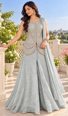 Mint bead sequin embroidered fendi crush koti sharara set for wedding 2