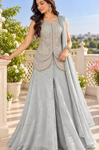 Mint bead sequin embroidered fendi crush koti sharara set for wedding