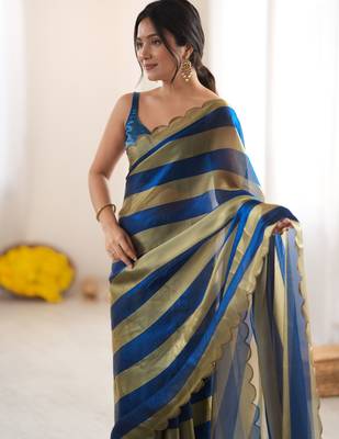 Blue color smart nc satin fabric woven pattern designer stylish girlie saree 3