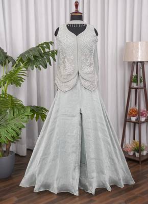 Mint bead sequin embroidered fendi crush koti sharara set for wedding 3