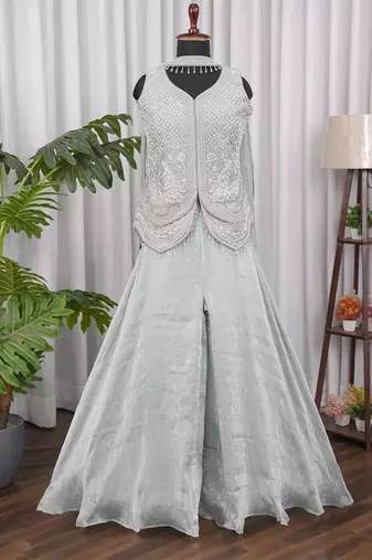 Mint bead sequin embroidered fendi crush koti sharara set for wedding