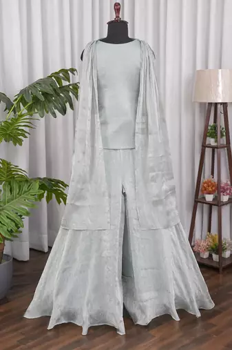 Mint bead sequin embroidered fendi crush koti sharara set for wedding