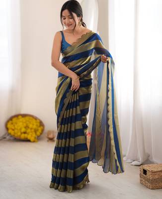 Blue color smart nc satin fabric woven pattern designer stylish girlie saree 4