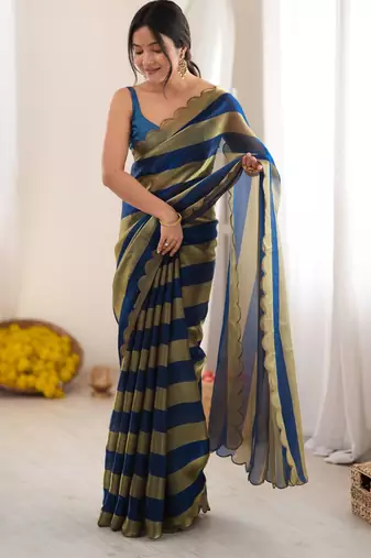 Blue color smart nc satin fabric woven pattern designer stylish girlie saree