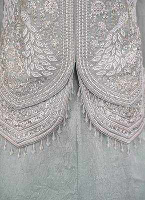 Mint bead sequin embroidered fendi crush koti sharara set for wedding 5