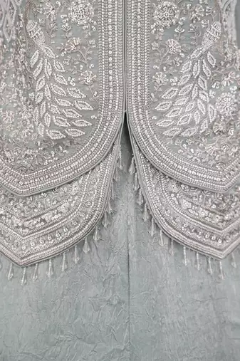 Mint bead sequin embroidered fendi crush koti sharara set for wedding