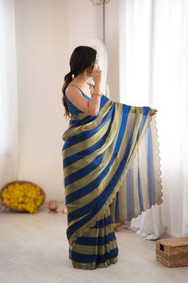 Blue color smart nc satin fabric woven pattern designer stylish girlie saree 5