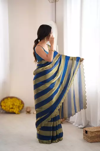 Blue color smart nc satin fabric woven pattern designer stylish girlie saree