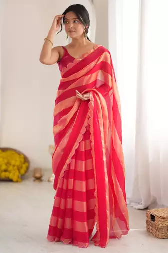 Red color smart nc satin fabric woven pattern designer stylish girlie saree